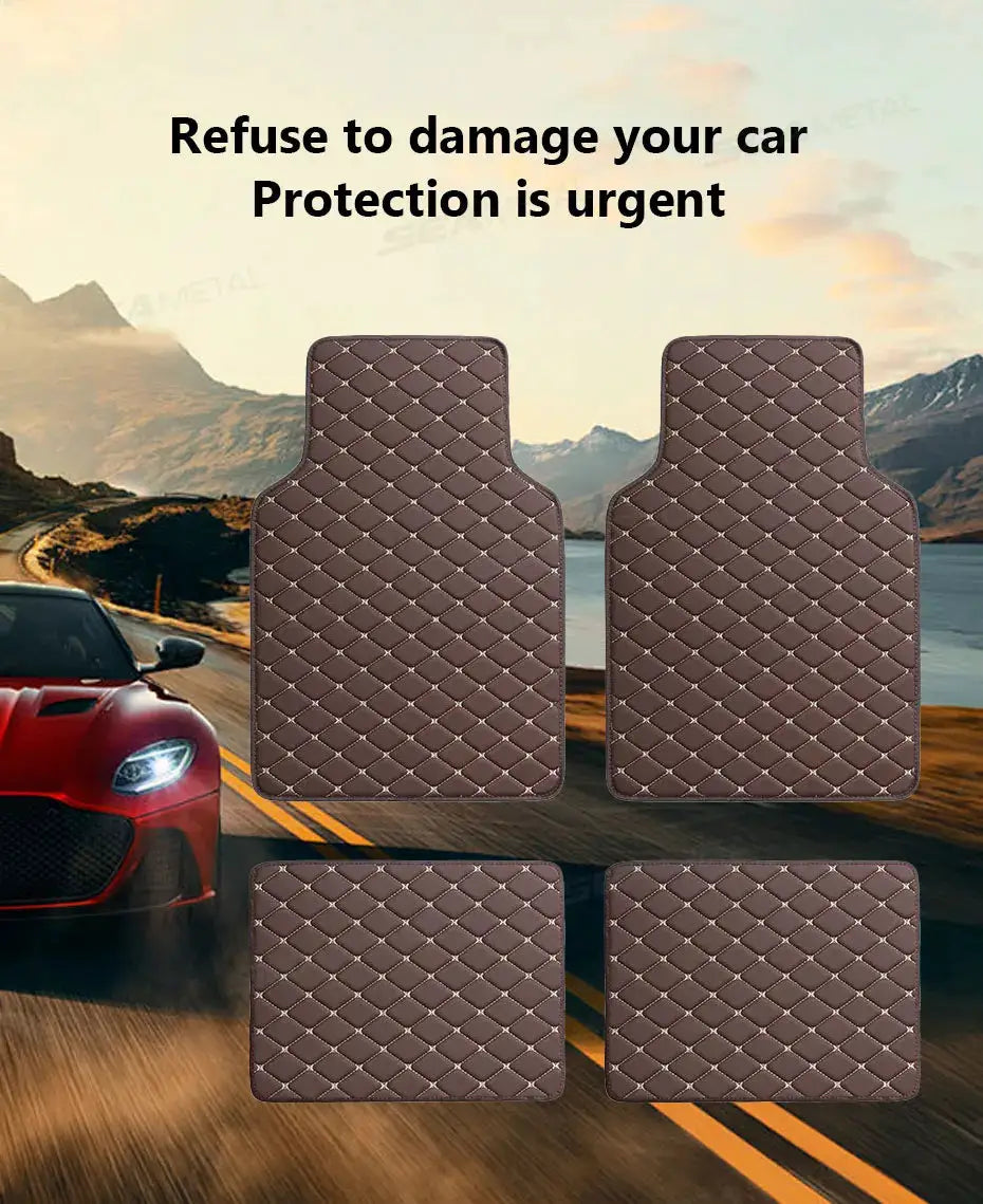 SEAMETAL 4Pcs car floor mats, brown quilted design; universal fit, non-slip, waterproof