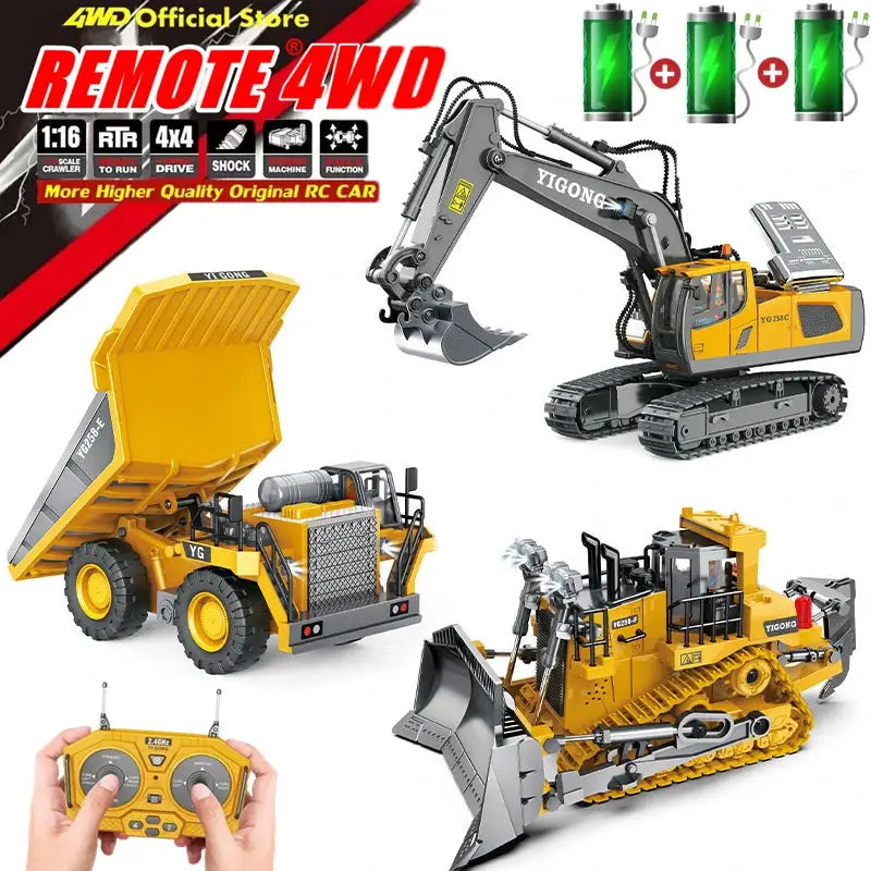 4WD Remote Control Excavator And Bulldozer Set 4x4 Alloy Dump Truck RC Car Construction Vehicle Toy For Kids