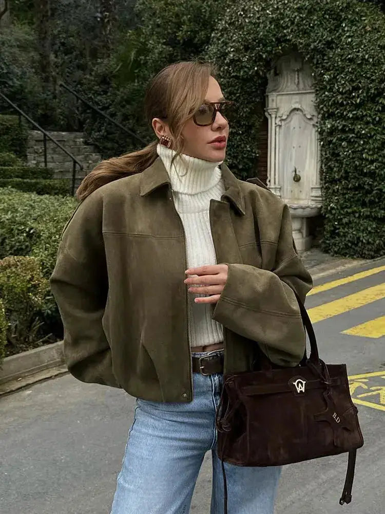 HH Women's Street Fashion Suede Texture Coat Vintage Inspired Cozy Winter Jacket With Batwing Sleeves