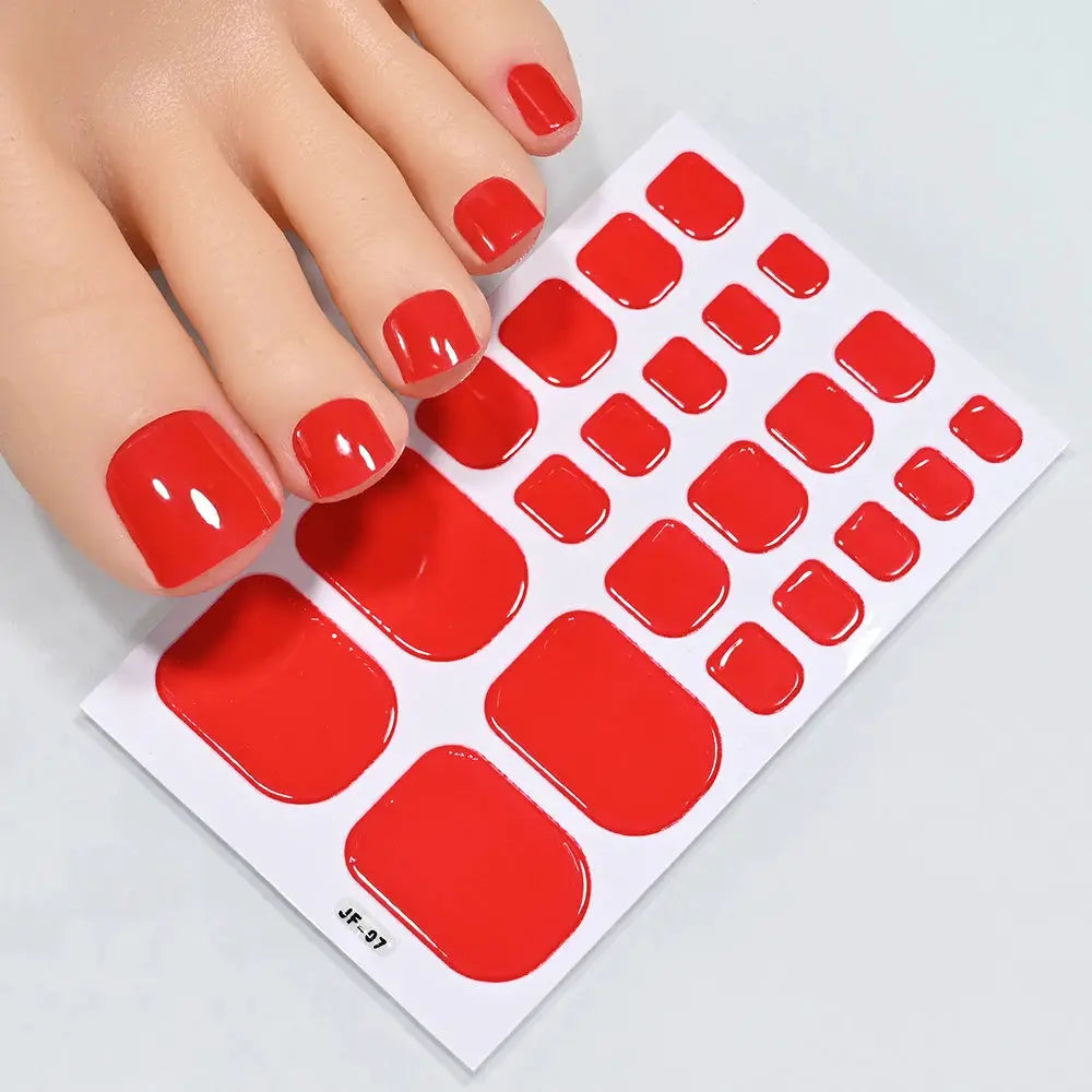 Simples Market 22tips solid red toe nail sticker wraps - full-cover, self-adhesive decals sheet