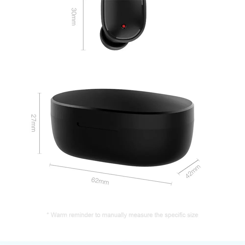 Simples Market A6S wireless Bluetooth earphones with black charging case; compact 62mm x 27mm x 42mm.