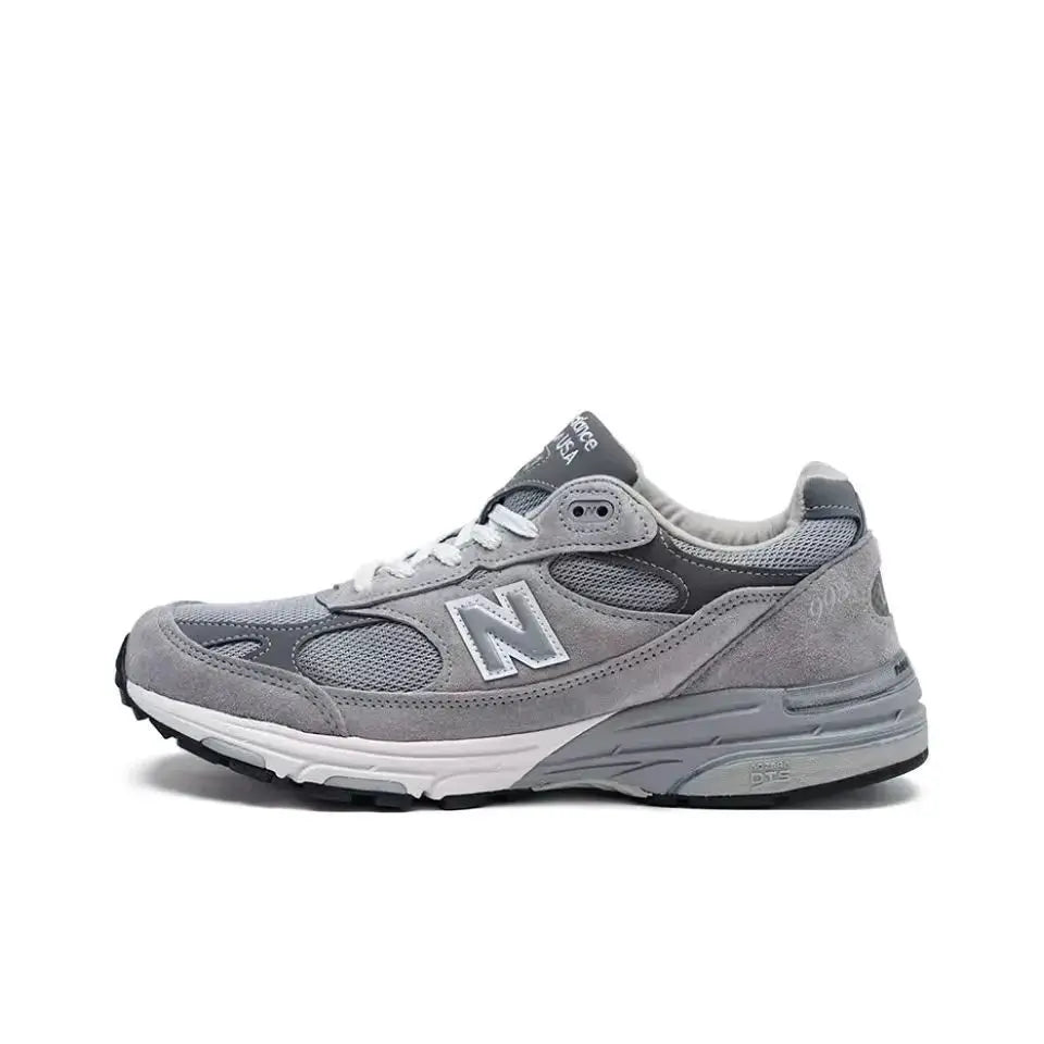 New Balance 990-inspired gray mesh running shoe with white N logo, anti-slip sole