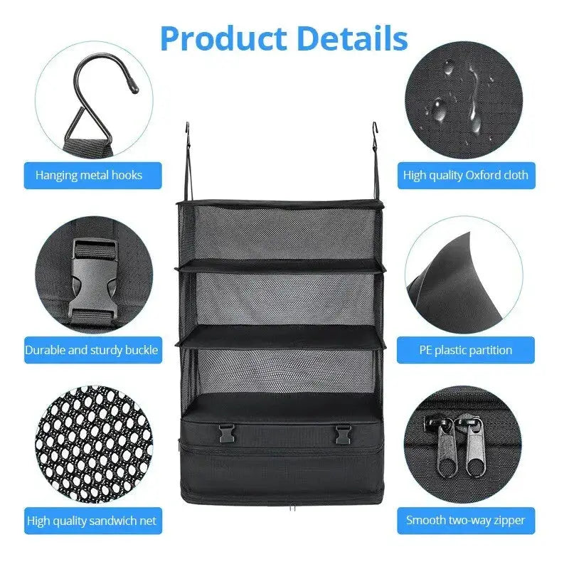 3-in-1 Travel Clothes Storage Hanging Bag by Simples Market, large-capacity garment organizer in black Oxford cloth