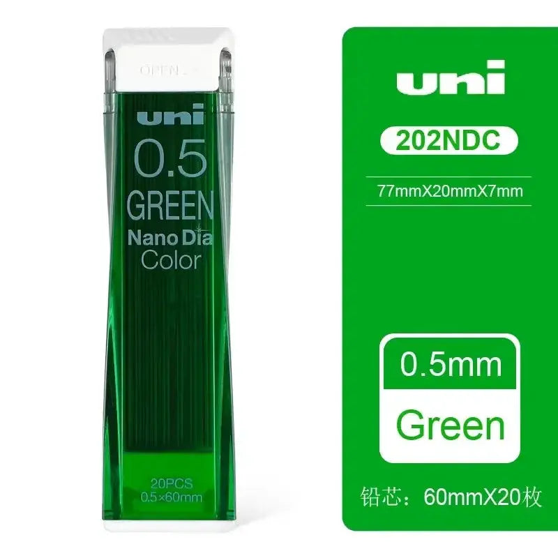 Uni 0.5mm Green Nano Dia Color pencil lead refills, 20 pcs pack