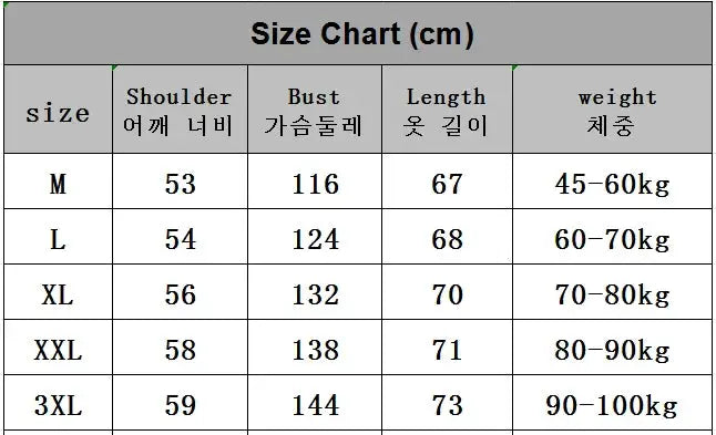 Korean fashion cotton-padded vest size chart; Simples Market unisex, sizes M–3XL with shoulder, bust, length, weight