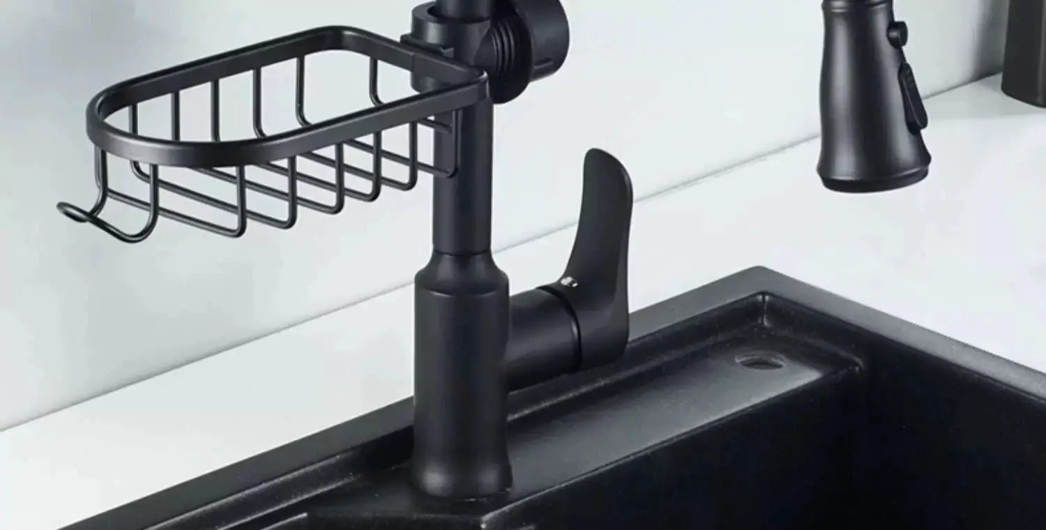 Shower rack black aluminum punch-free bathroom storage by Simples Market; compact hanging organizer for showers