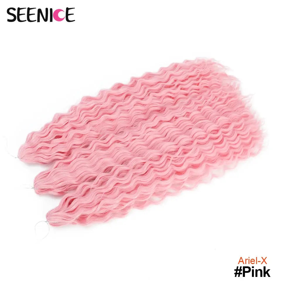 Ariel-X pink crochet hair extensions with wavy water-wave texture, 3 bundles