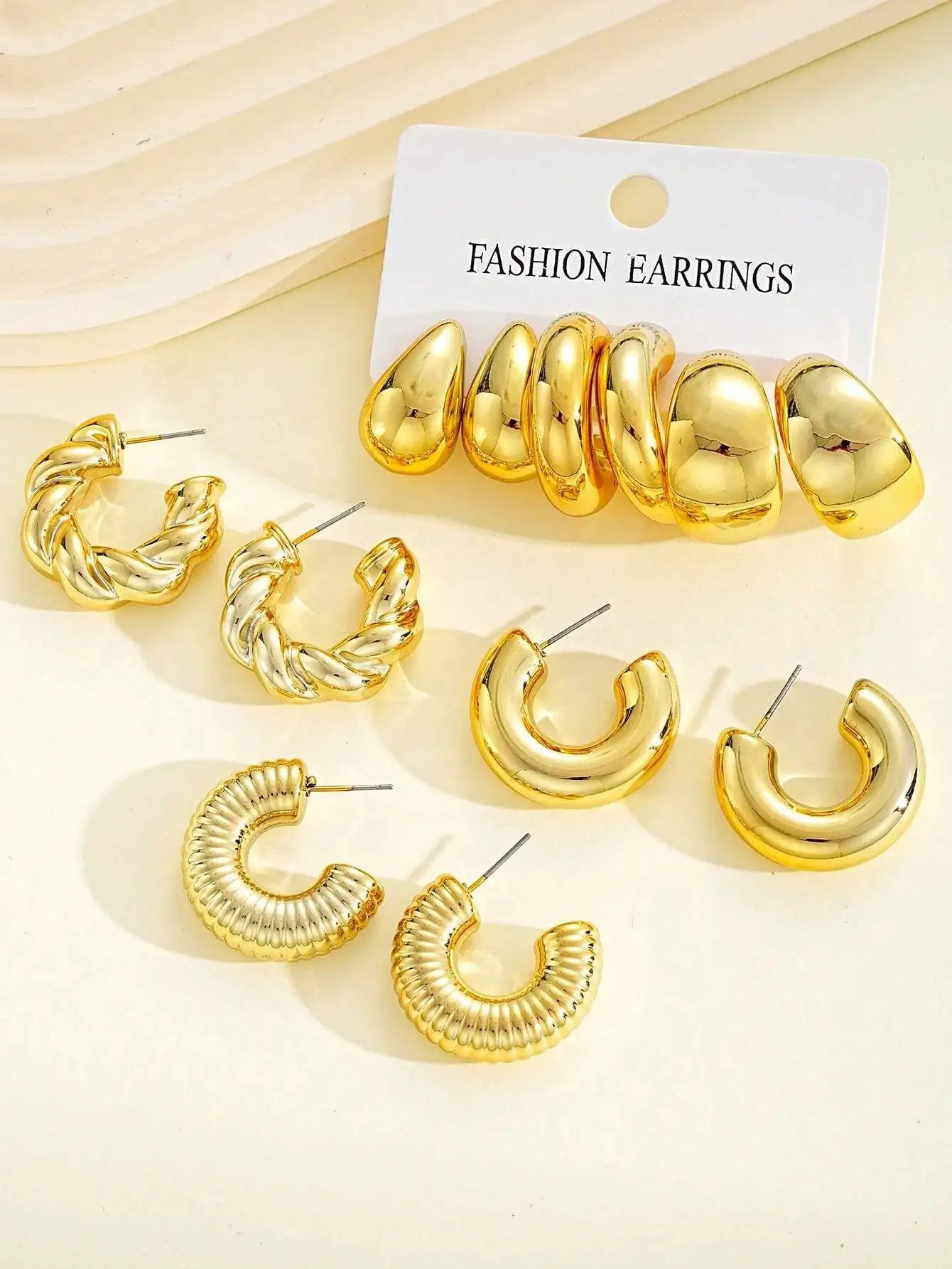 Fashion Classic Twist C Shape Earring Set For Women Tear Drop Gold Color Earrings For Daily Workplace And Party Outfits