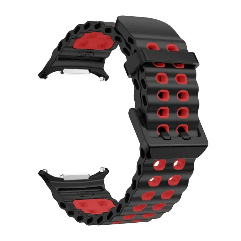 Simples Market Marine Band silicone strap for Samsung Galaxy Watch Ultra 47mm, black with red perforated lining