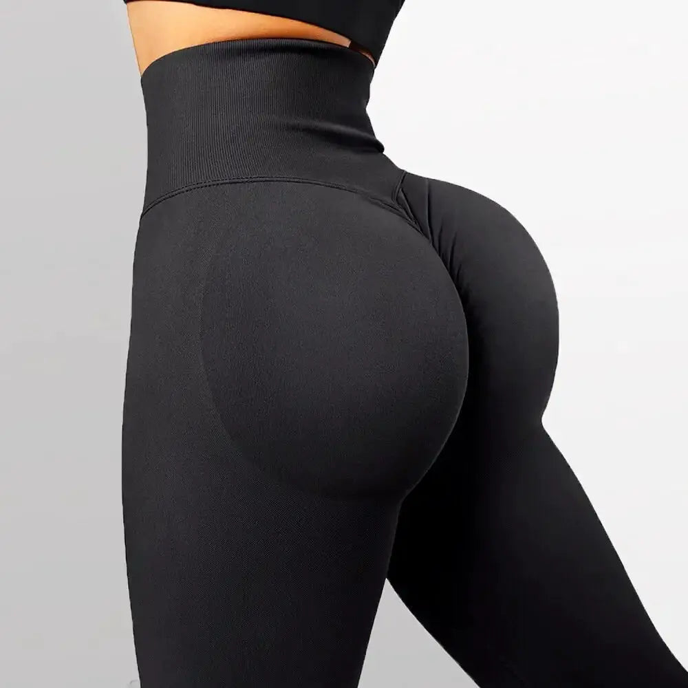 Seamless knitted leggings, women's black high-waist gym pants by Simples Market