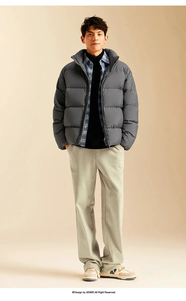 Simples Market Semir men's gray quilted down jacket with stand collar, lightweight warm puffer coat for winter