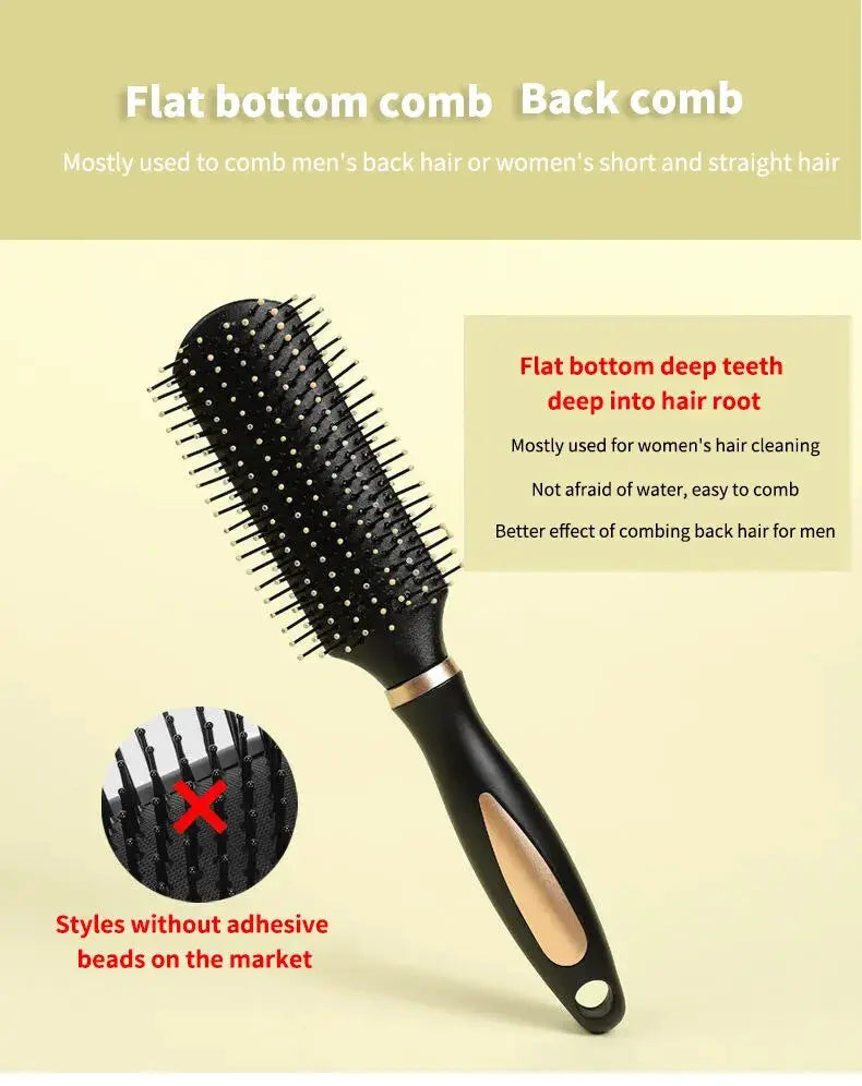 Air bag anti-static hair brush by Simples Market, black plastic handle with gold accent
