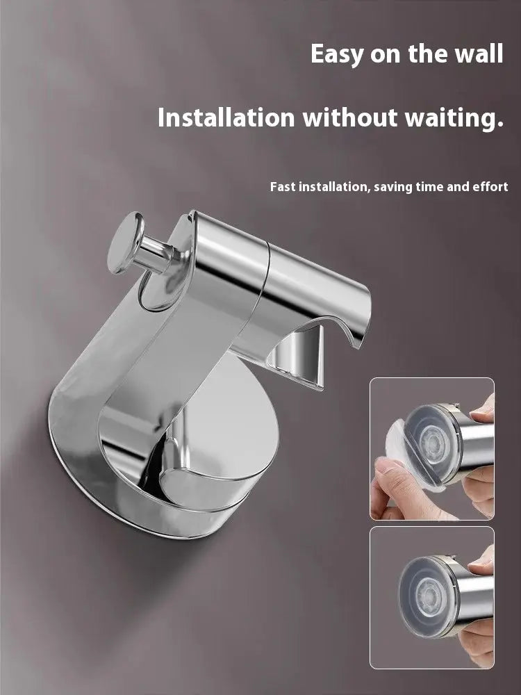 Simples Market round chrome shower head holder, wall-mounted adjustable bracket with self-adhesive base.