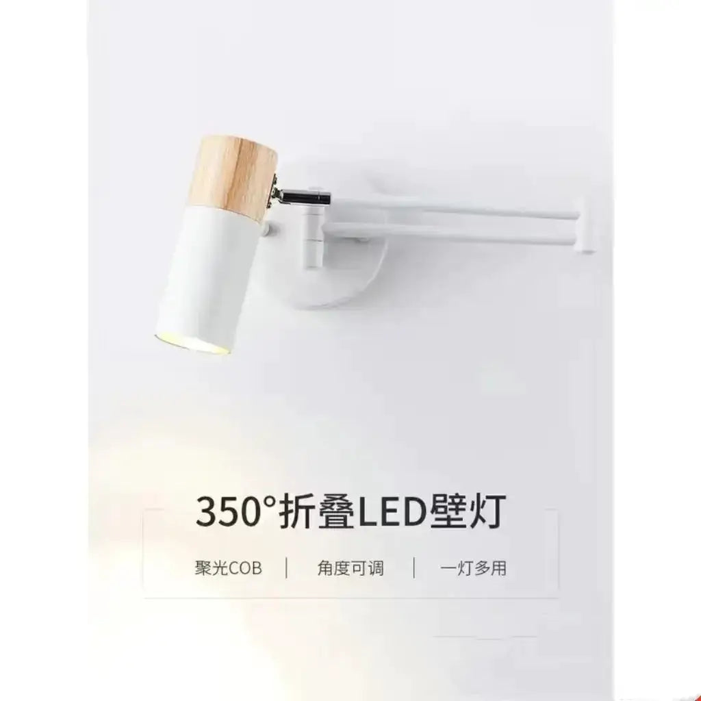 Wall lamp white LED with wood accent, adjustable arm by Simples Market