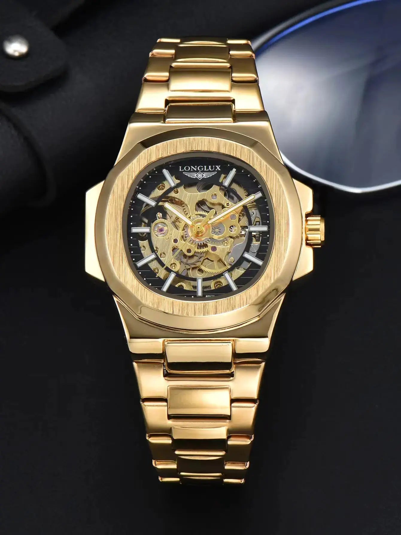 LONGLUX Men Automatic Mechanical Skeleton Watch Luxury Waterproof Stainless Steel Timepiece For Business And Casual Wear