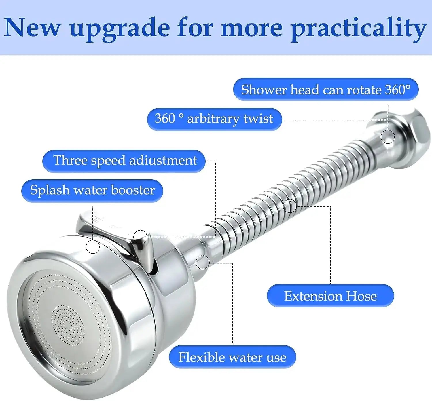 Kitchen faucet adapter Simples Market chrome, 2/3 modes, 360° rotation, flexible extension hose