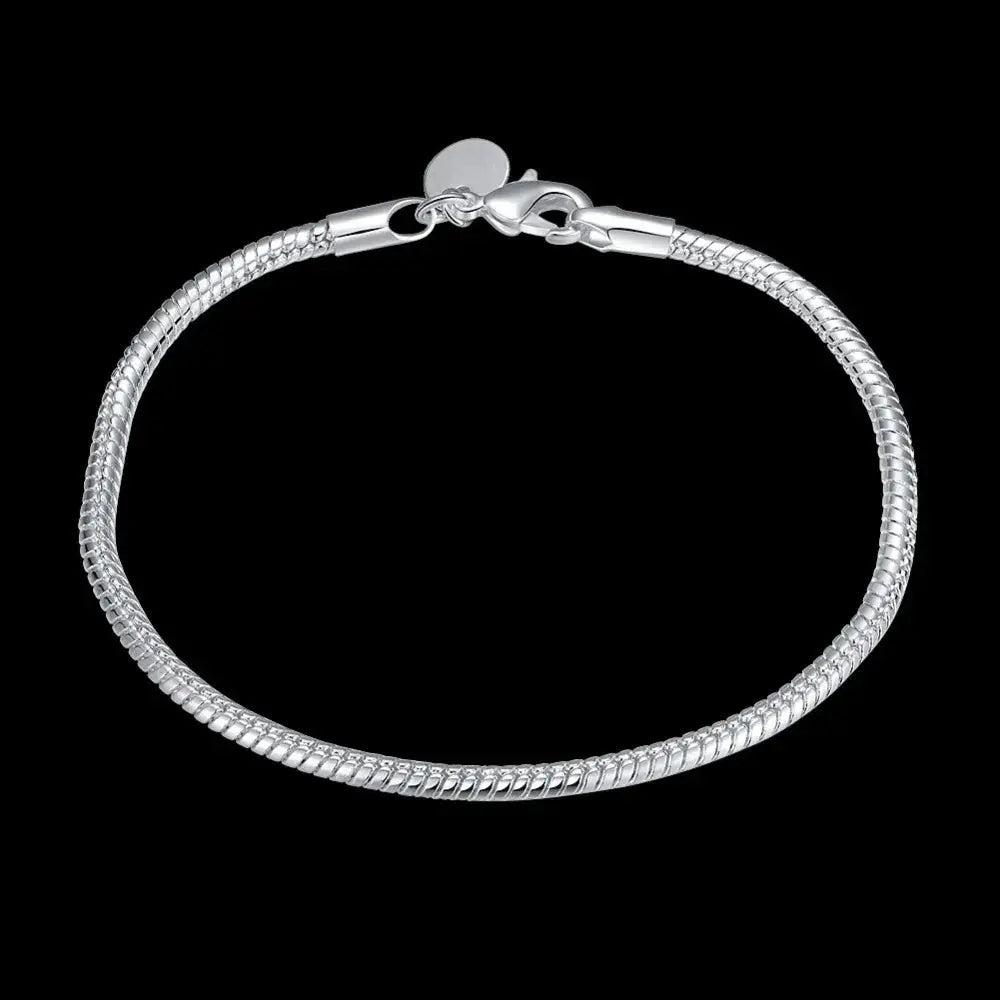 925 Sterling Silver Snake Chain Bracelet, 16–23 cm, 3 mm, unisex jewelry