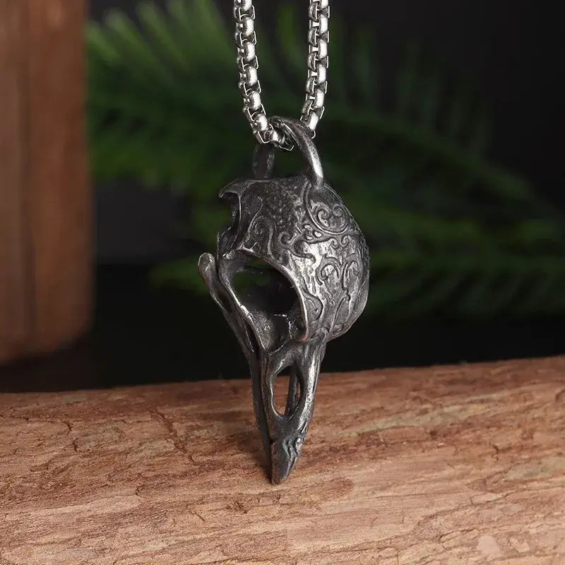 Retro Nordic Style Crow Skull Pendant Necklace Unisex Zinc Alloy Jewelry Gift For Men Personalized Amulet