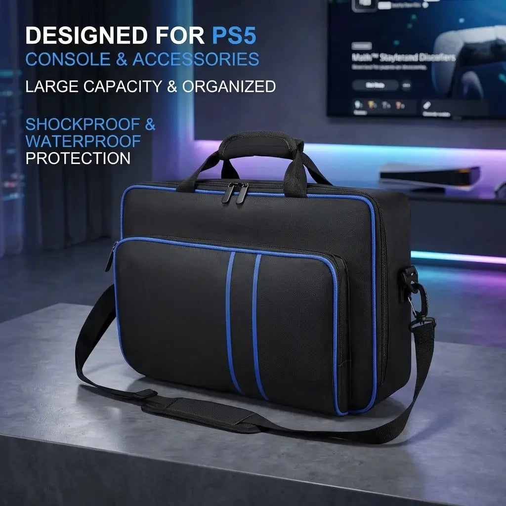 EliteGuard PS5 Travel Case With Shock Absorbing Padded Organizer For Console Controllers Games And Headset