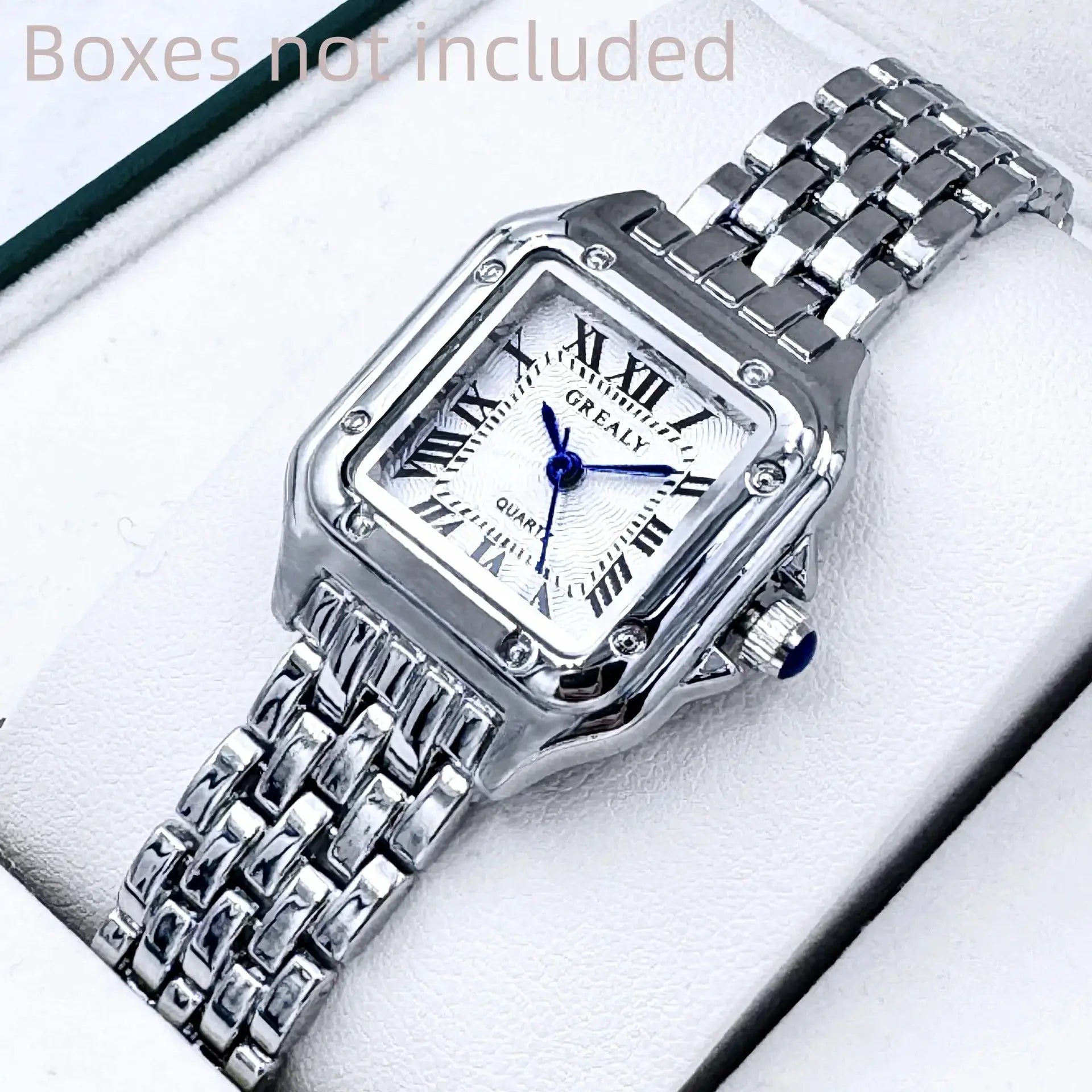 Simples Market stainless steel women's wristwatch with Roman numerals and metal link bracelet