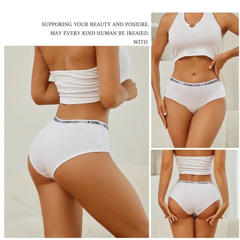 3-pack white cotton briefs with FINETOO waistband for breathable comfort by Simples Market