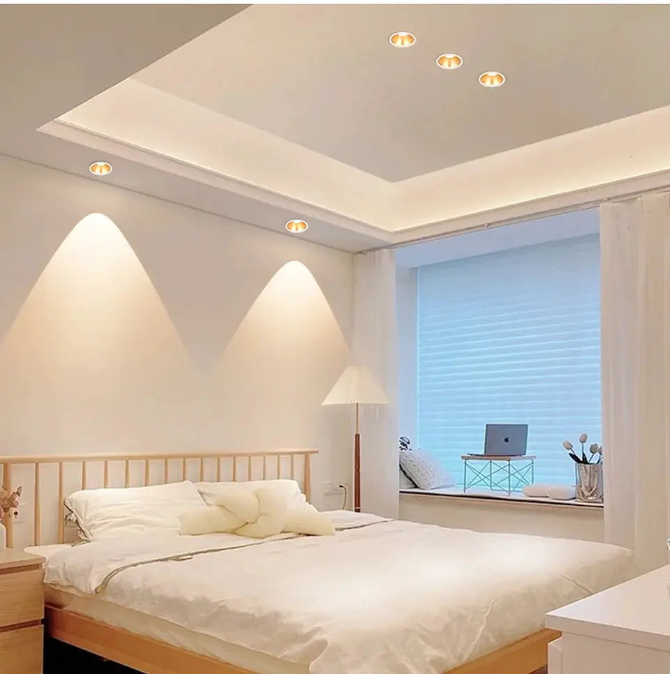 Recessed aluminum COB LED spotlight bulbs; six warm-white downlights, 85–265V, Simples Market