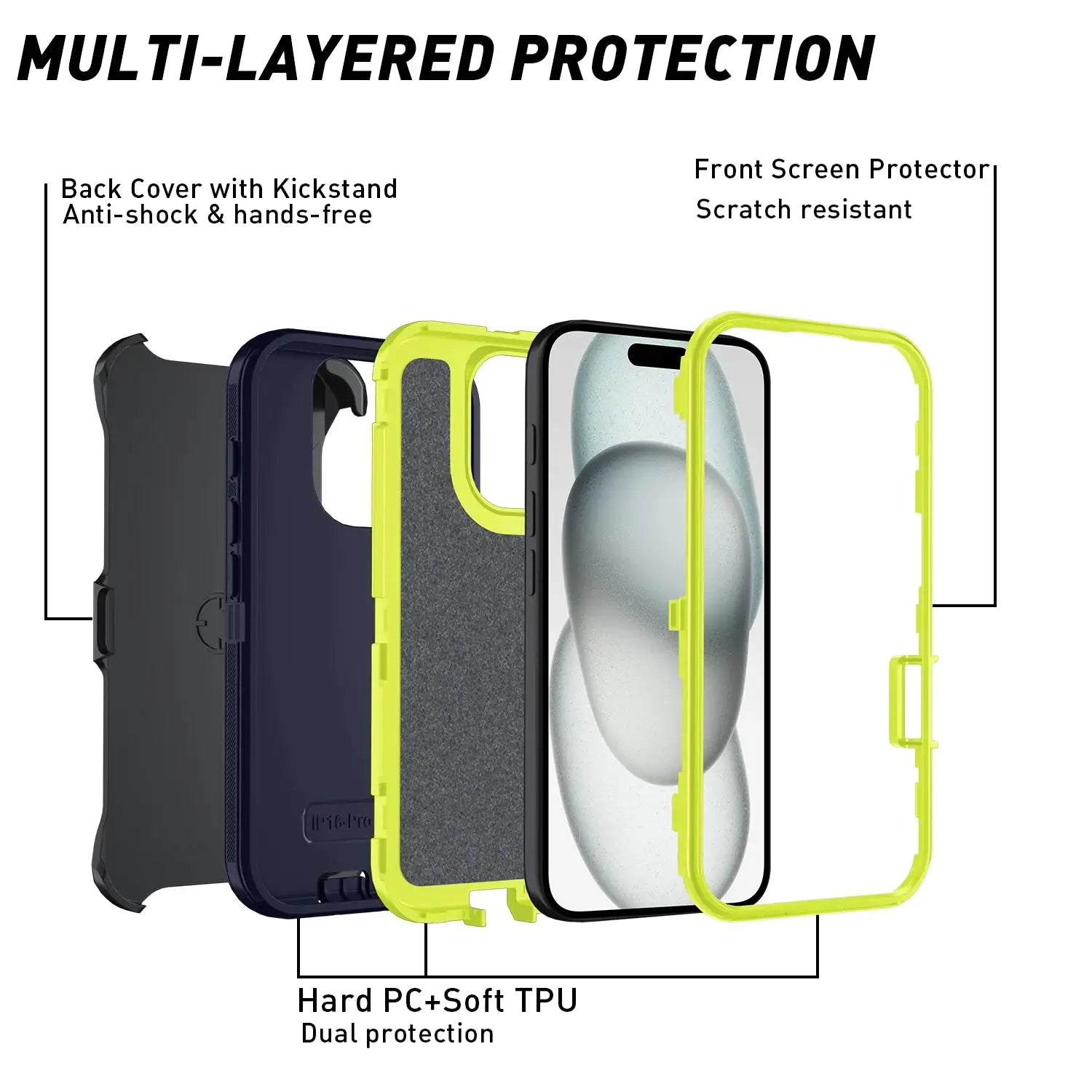 Armor Shockproof Defender Phone Case For iPhone 11 12 13 14 15 Pro Max Hard PC TPU Back Cover Drop Resistant