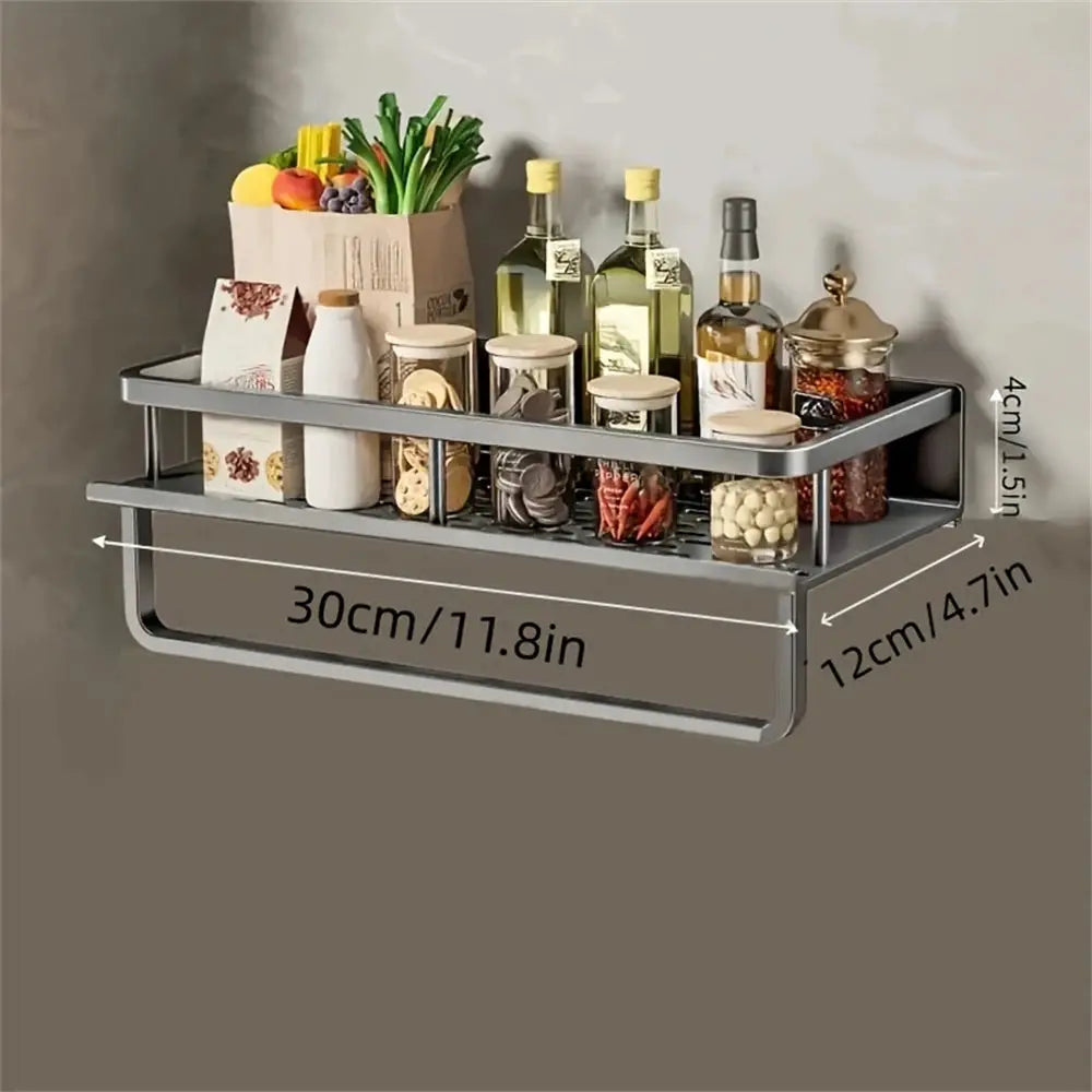 Multi-functional seasoning rack with rod, wall-mounted metal grey, holds bottles and jars; Simples Market
