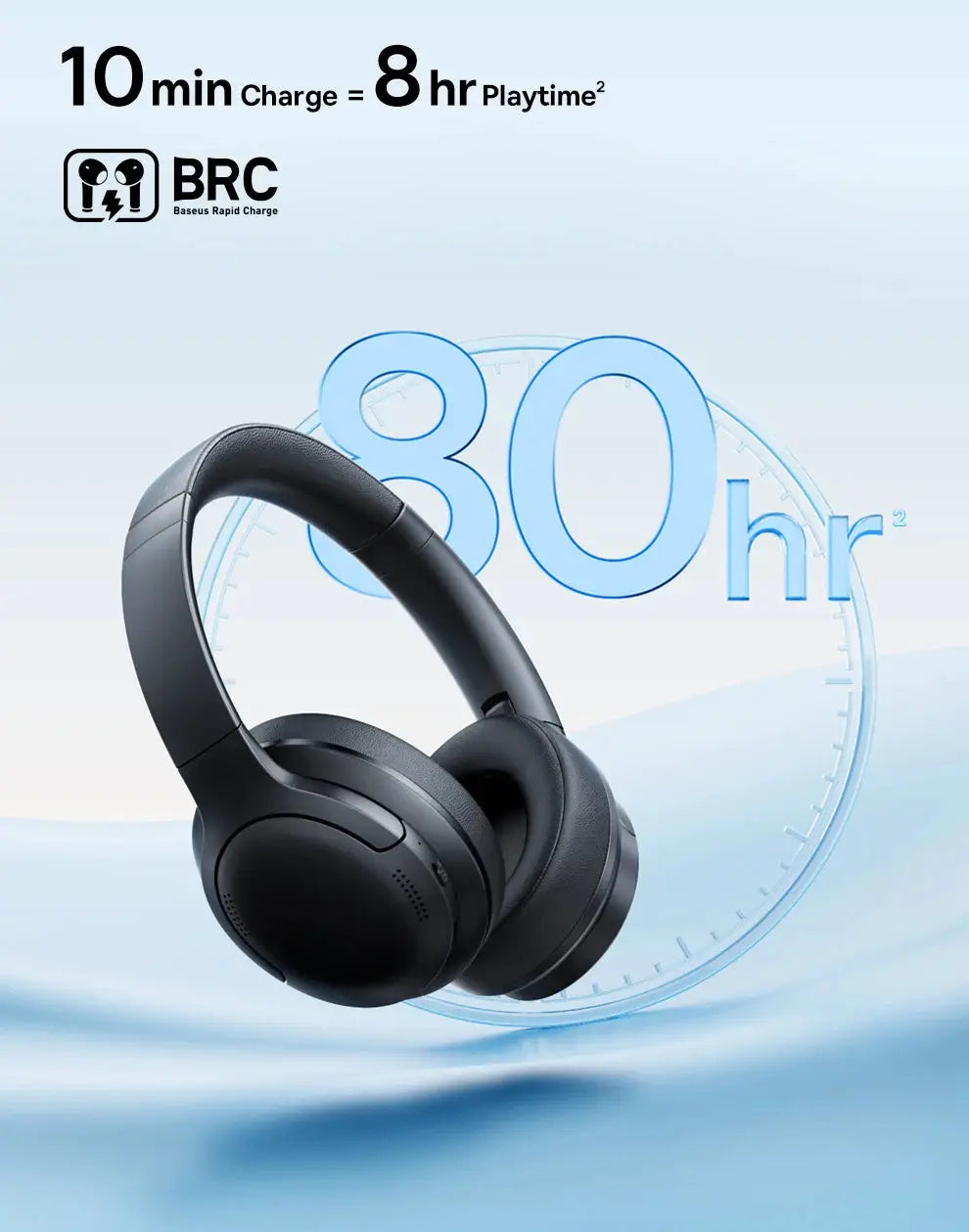 Baseus wireless over-ear headphones, black, 40mm drivers, foldable, 80h playtime, Bluetooth 6.0