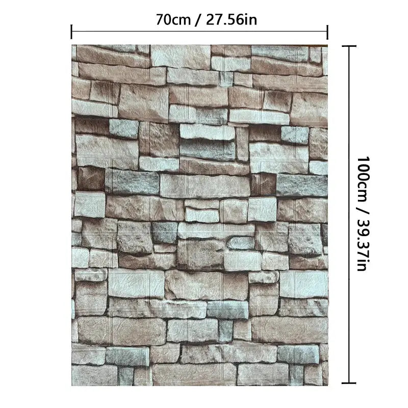 Stone brick wall sticker, PVC waterproof decor, 70x100 cm for living room or kids' room
