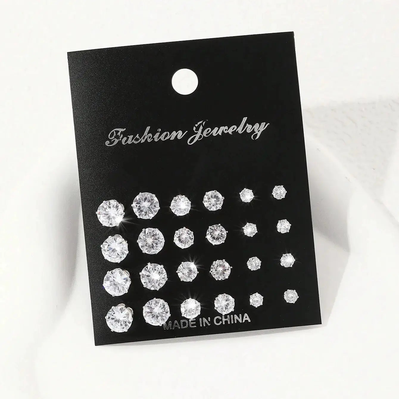 12 Pairs Zirconia Decorative Stud Earrings Set Luxurious Simple Shiny Gift For Women For Parties And Occasions