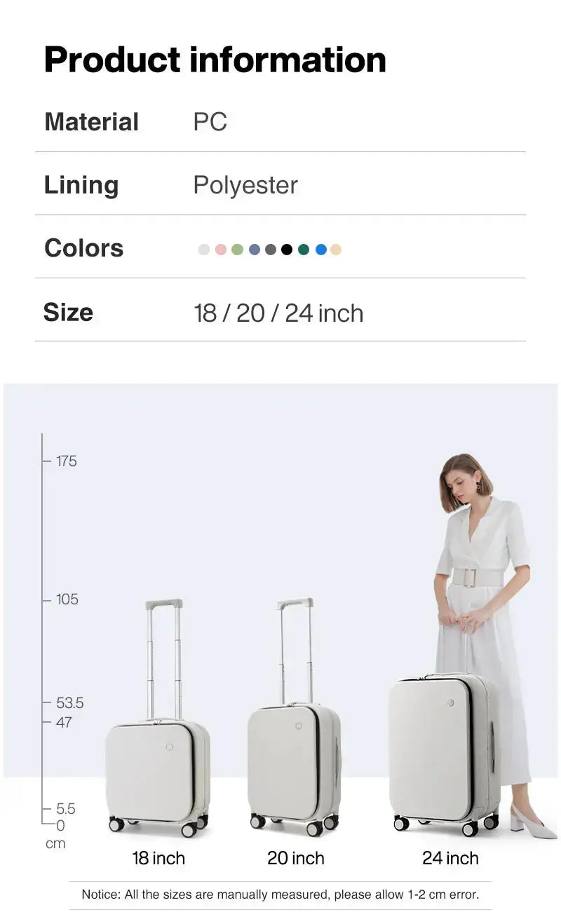 Mixi patent design aluminum frame carry-on luggage set in cream with three suitcases: 18, 20 and 24 inch