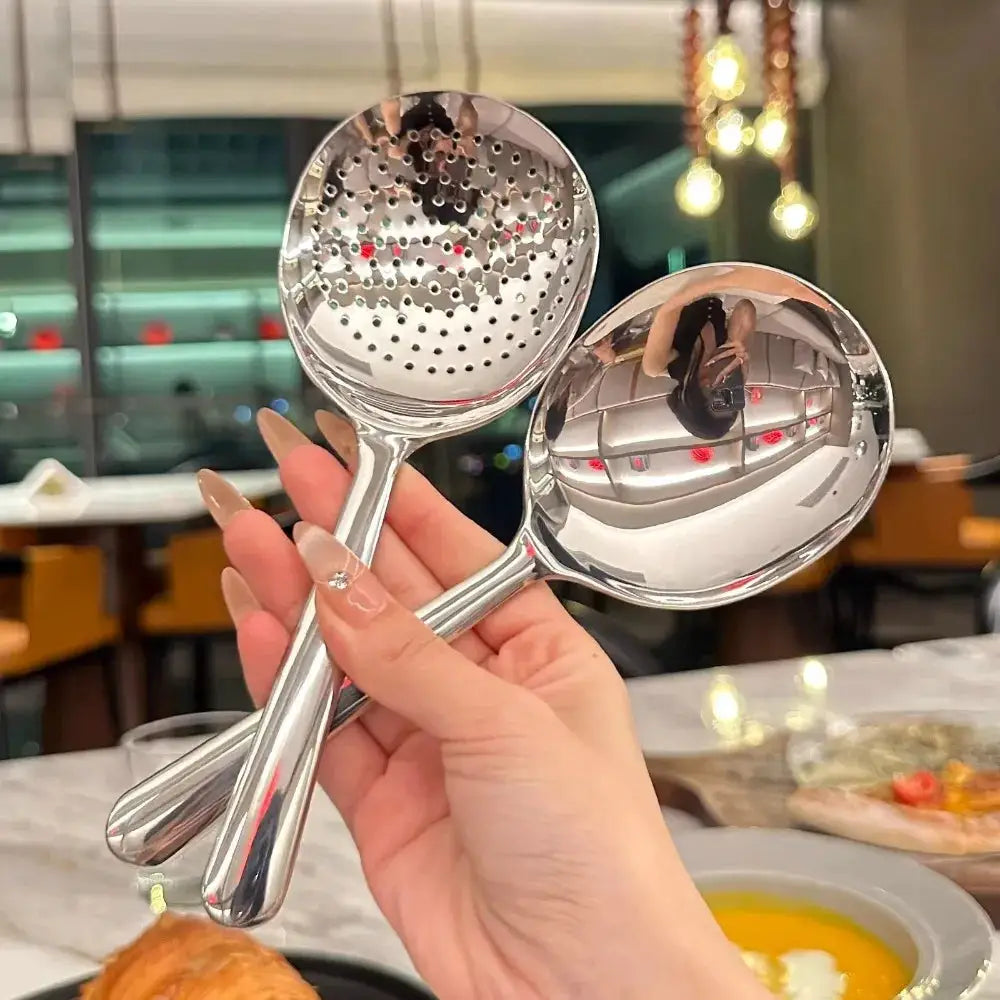 Heavy Duty Stainless Steel Serving Spoon With Heat Resistant Short Handle Drain Holes For Commercial And Home Kitchens