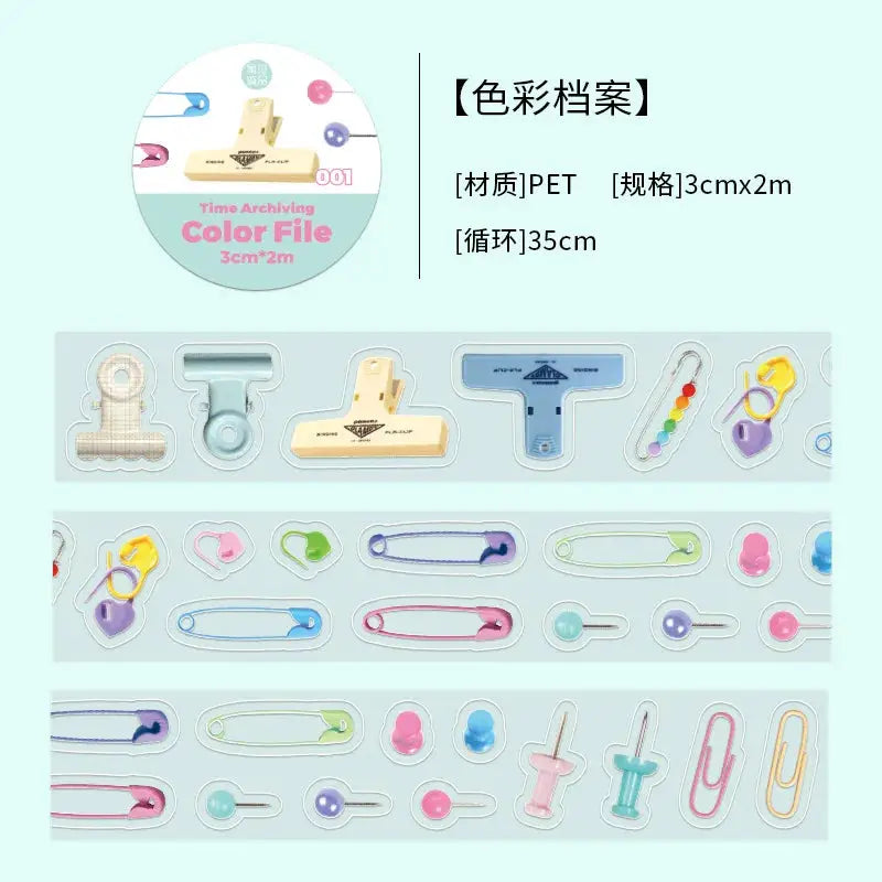 Decorative adhesive tapes and journaling clips set from Simples Market in pastel colors