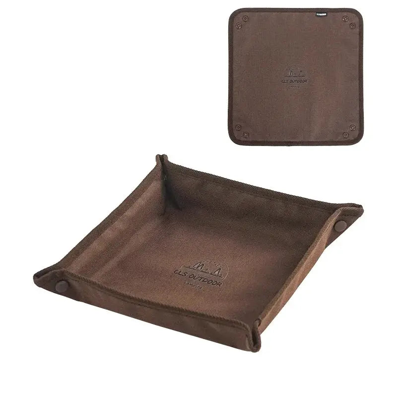 Portable camping organizer tray in brown fabric, Simples Market compact home and travel storage