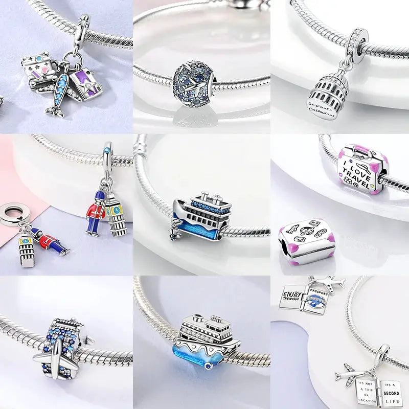 Travel Charm 925 Silver Plane Pendant Eiffel Tower Bead Charm For Bracelet Women Fashion Jewelry