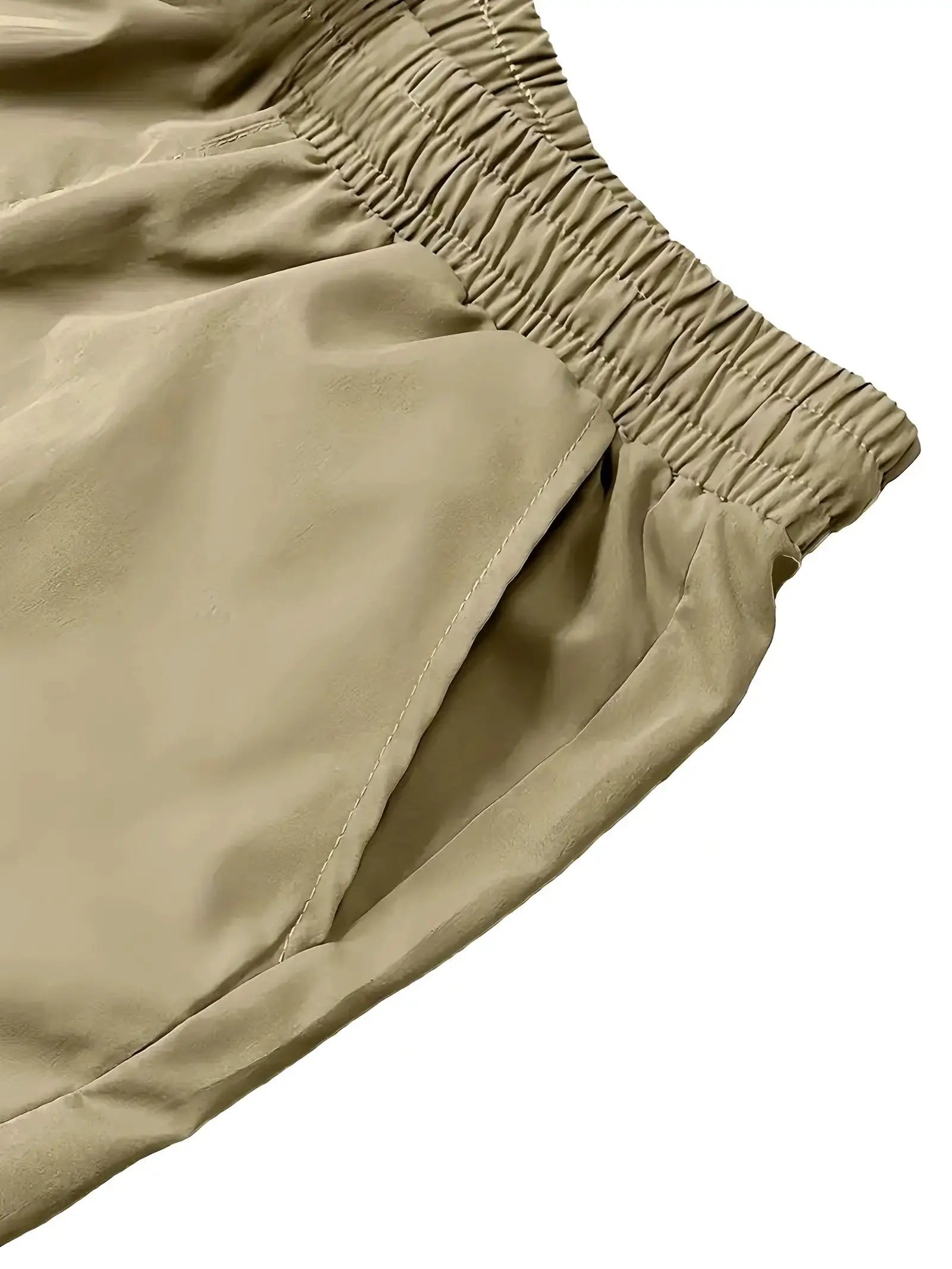 Men's cargo pants sweatpants, tan fabric with elastic waistband detail
