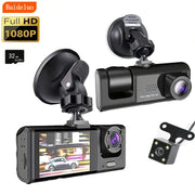 Baideluo 1080P dual front-and-interior car dash cam with IR night vision, wide-angle lens, 32GB microSD