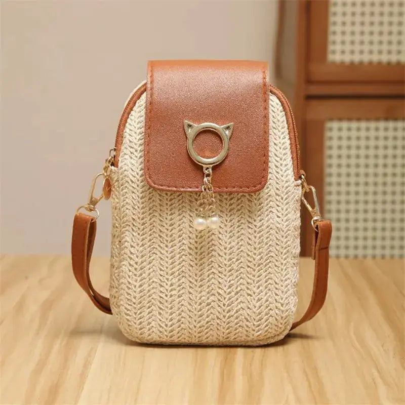 Handwoven Straw Womens Shoulder Bag Crossbody With Lock Closure For Secure Everyday Style