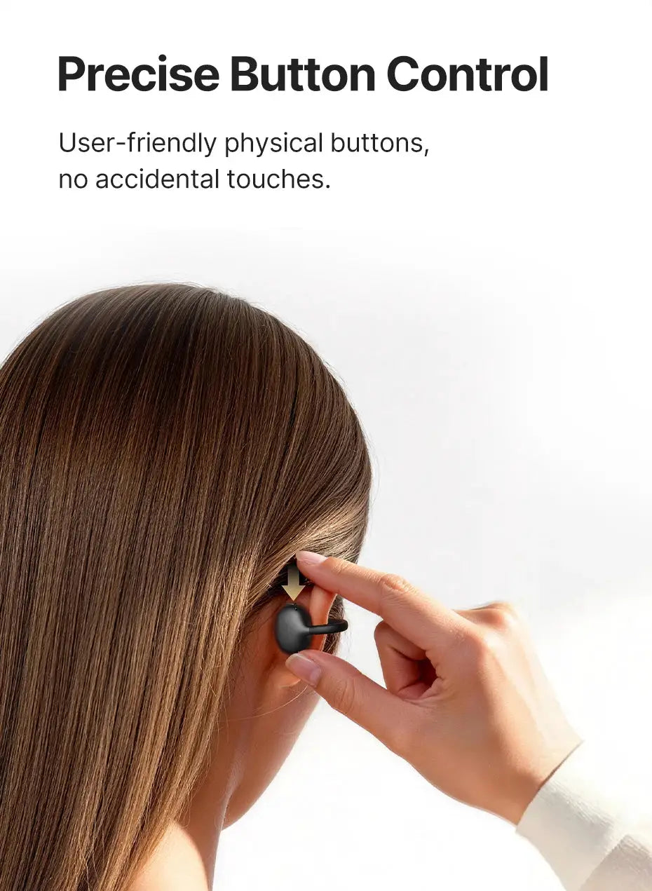 Baseus Bowie MC2 AIR clip-on TWS earbuds, black wireless earphones.