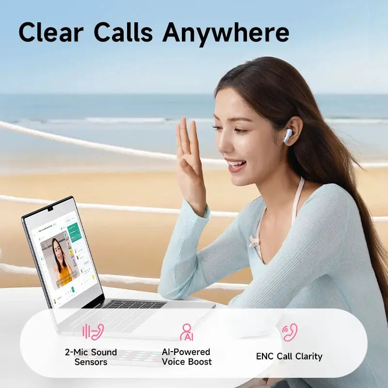 Baseus Bass BS2 Lite True Wireless Earbuds, white semi-in-ear with AI ENC