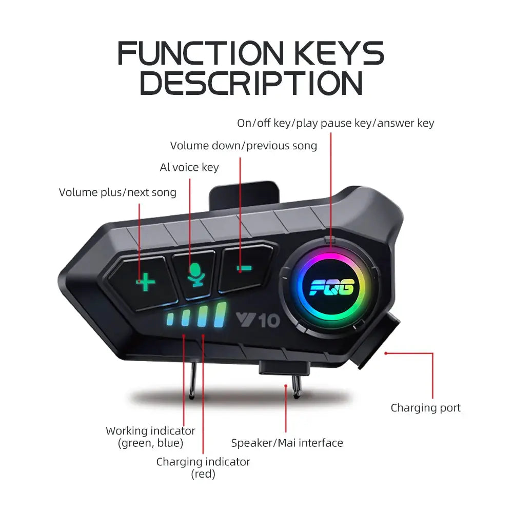 RiderPro Bluetooth 5.3 Helmet Headset Waterproof Hands Free Calls MP3 Music Player For Motorcycle