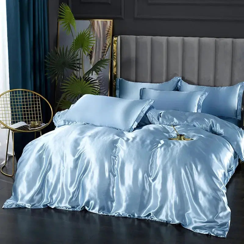Simples Market silk satin bedding set with duvet cover, sheet and pillowcases in solid light blue