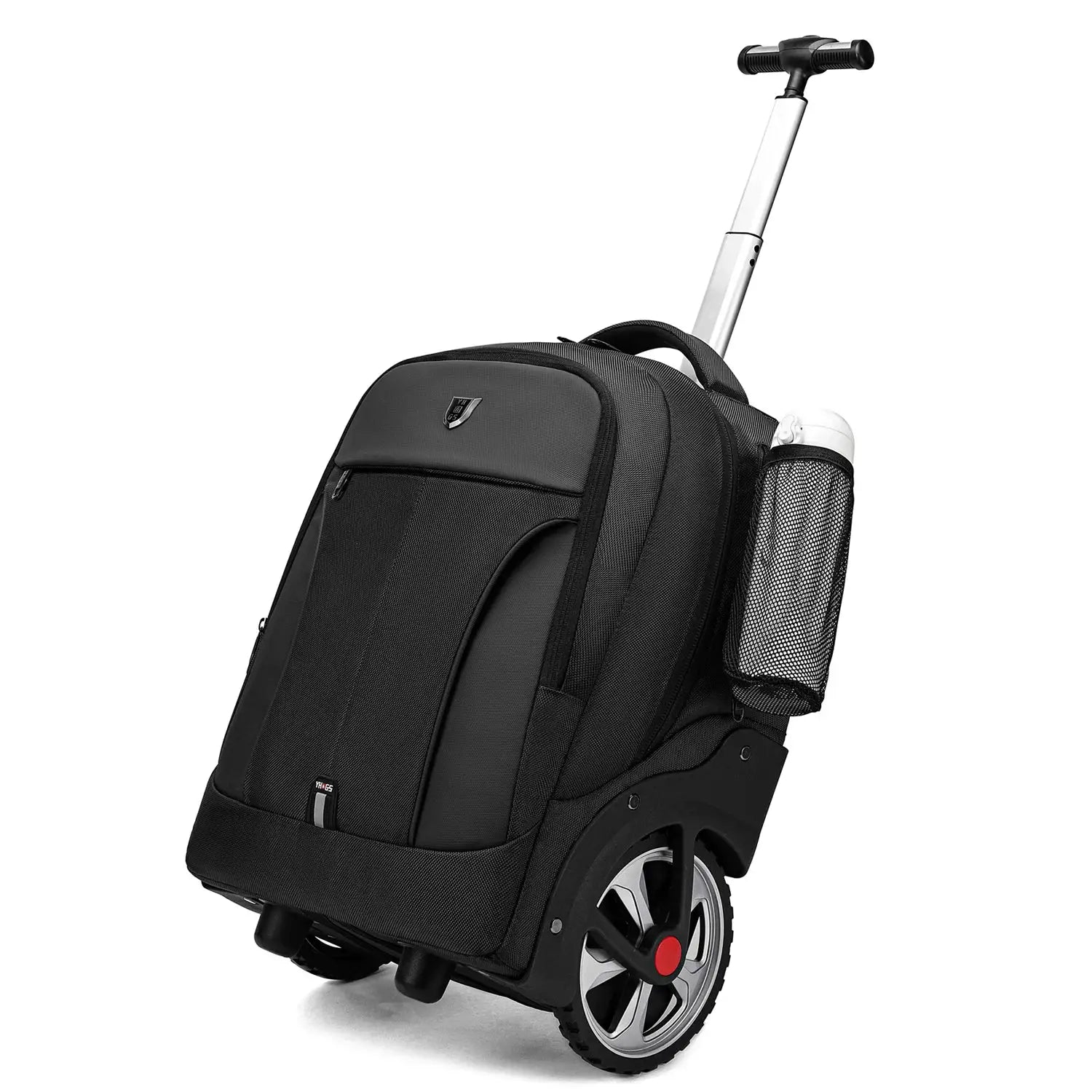 20-inch rolling luggage backpack with wheels by Simples Market, black carry-on with side mesh water bottle pocket