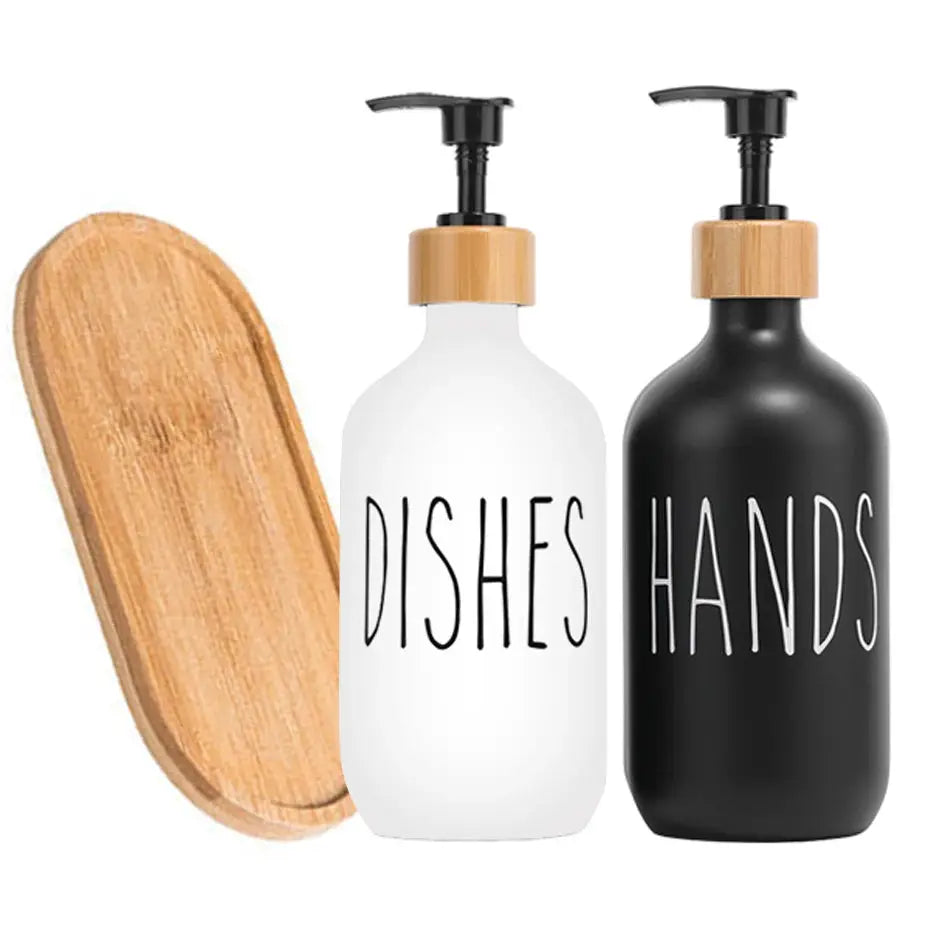 Black Dish Soap Dispenser Set for Kitchen Sink Refillable Bottles for Hand Soap and Dish Detergent