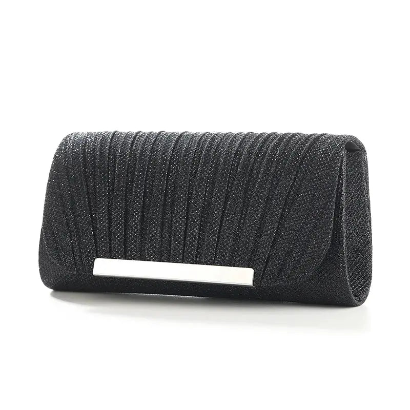Clutch bag, black glittery sequined fabric with a silver bar clasp, Simples Market evening bag
