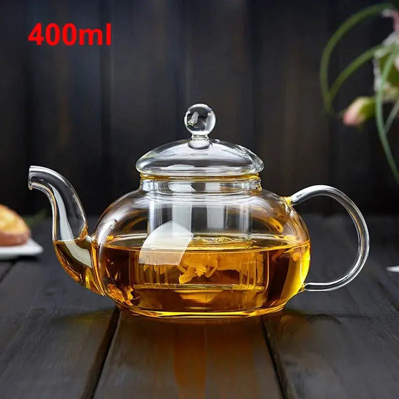 CrystalBloom Glass Teapot 400ml And 1000ml, Filterable, Heat Resistant Borosilicate Teapot For All Teas