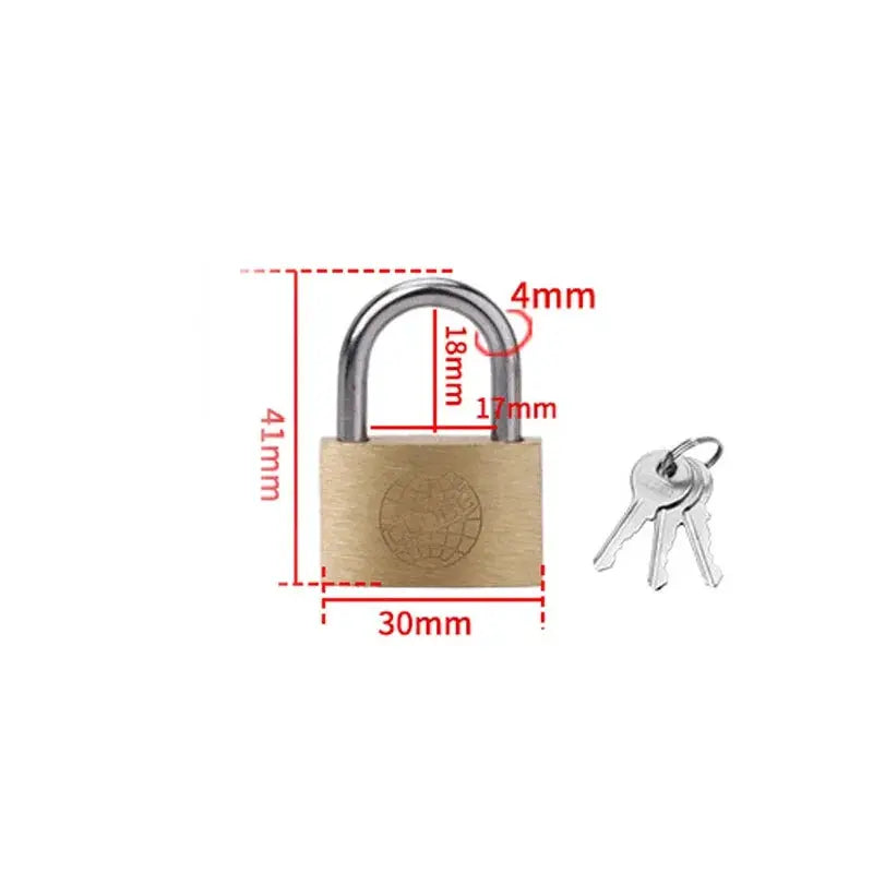 Copper padlock from Simples Market with 3 keys, small luggage lock, 30mm
