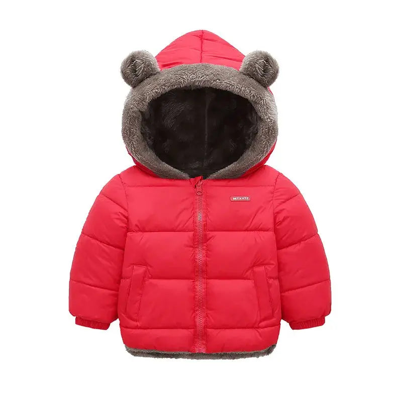 Baby Boys And Girls Hooded Cotton Outerwear Jacket Unisex Warm Fleece Cashmere Padded Winter Coat For Kids