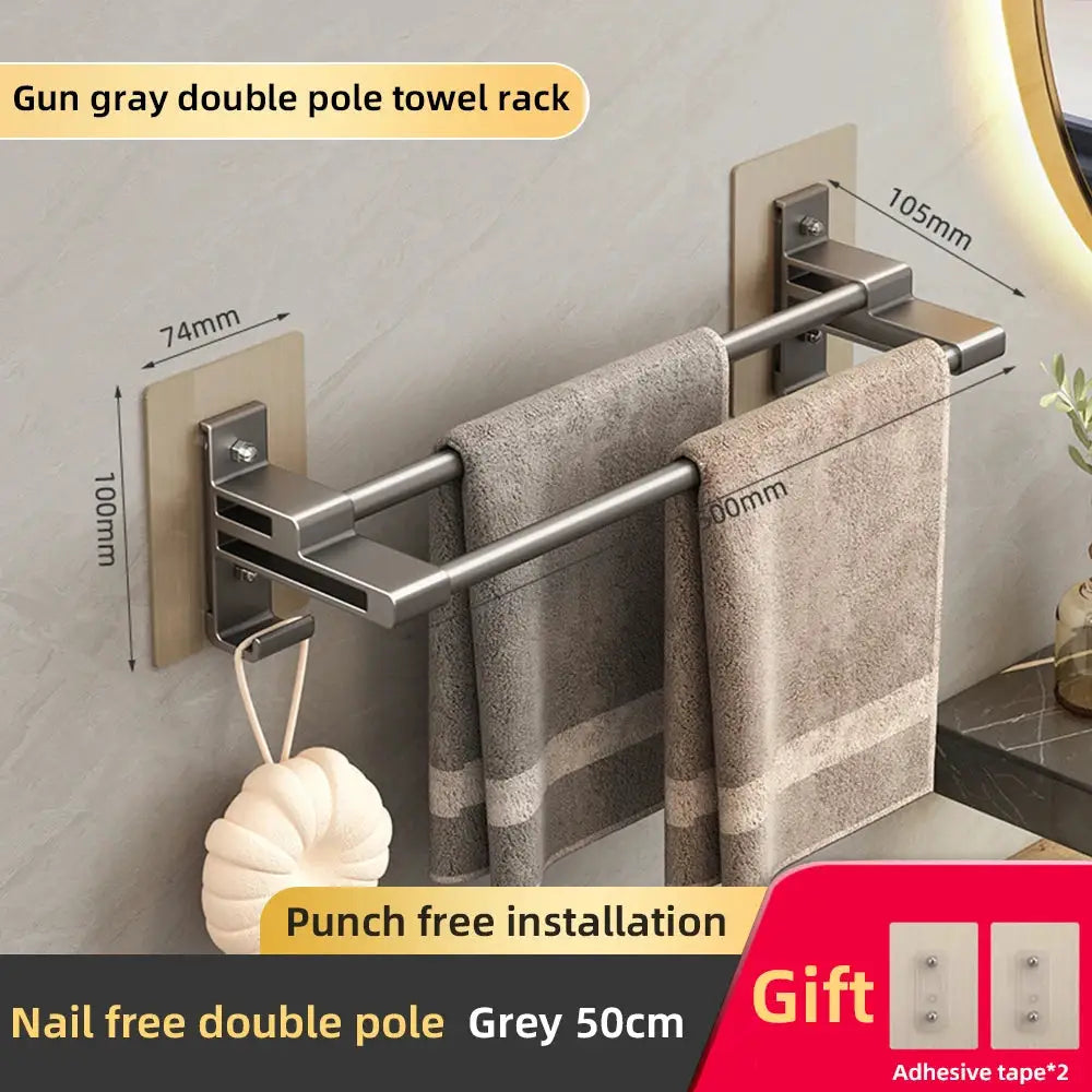 NovaWall Wall Mounted Towel Rack With Two Bars No Drill Installation For Bathroom And Kitchen